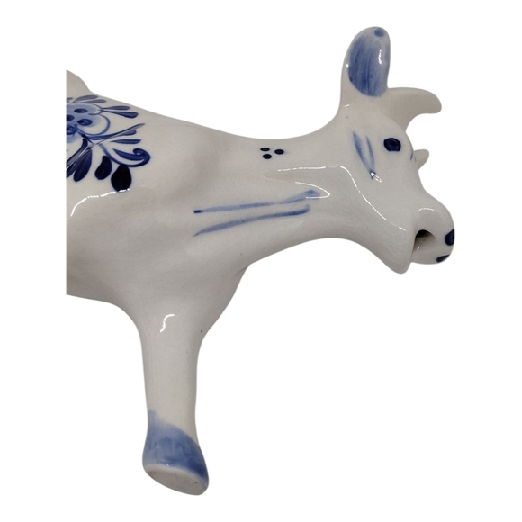 Whimsical Delft Blue and White Ceramic Cow Pitcher - Picture 8 of 15